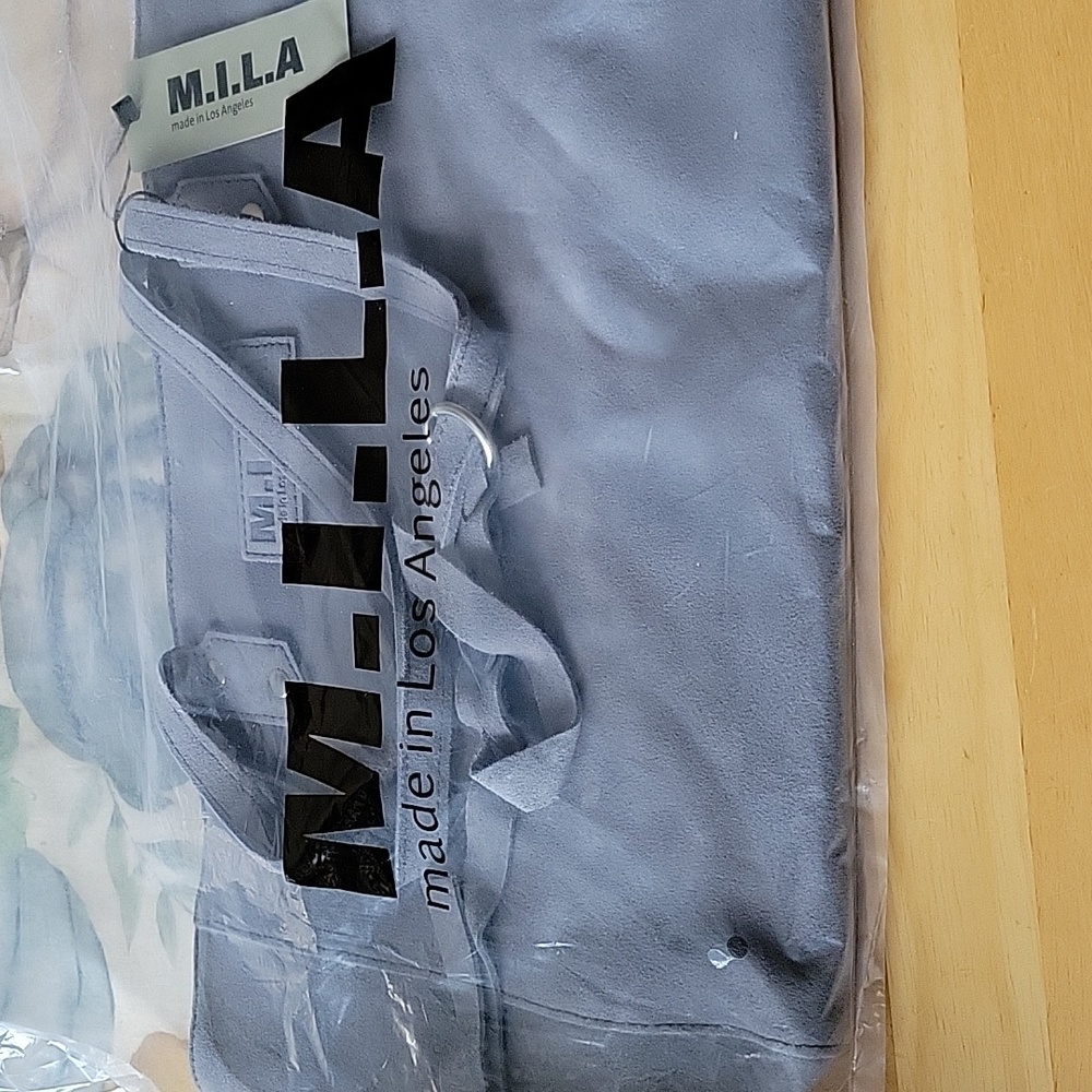 M.I.L.A. Luxury Suede Bag Tote  Demin Blue looks Gray